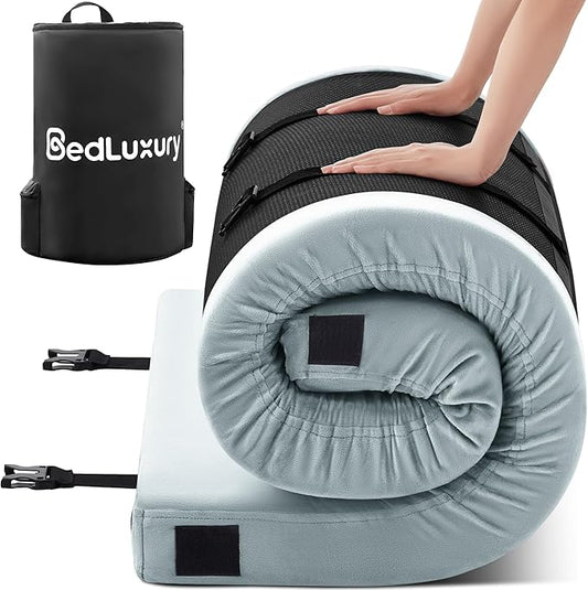 Bedluxury Memory Foam Camping Mattress Pad, CertiPUR-US Roll Up Mattress, Cot Mattress Pad, Guest Bed Roll for Sleepover, Floor Sleeping Mat Pad for Car Camping, Travel Sleep Mat