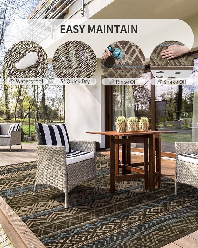 MontVoo Outdoor Rug Carpet 8x10 Waterproof-Patio Rug Mat Reversible RV Camping Rug Picnic Mat Plastic Straw Outside Rug for Balcony Porch Deck Beach-Boho Outdoor Area Rug for Patio Decor Colorful