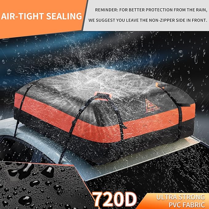 Car Rooftop Cargo Carrier Bag, 15 Cubic Feet Waterproof Heavy Duty 720D Car Roof Luggage Bag for All Vehicle with/Without Racks - Storage Bag, Anti-Slip Mat, 4 Door Hooks