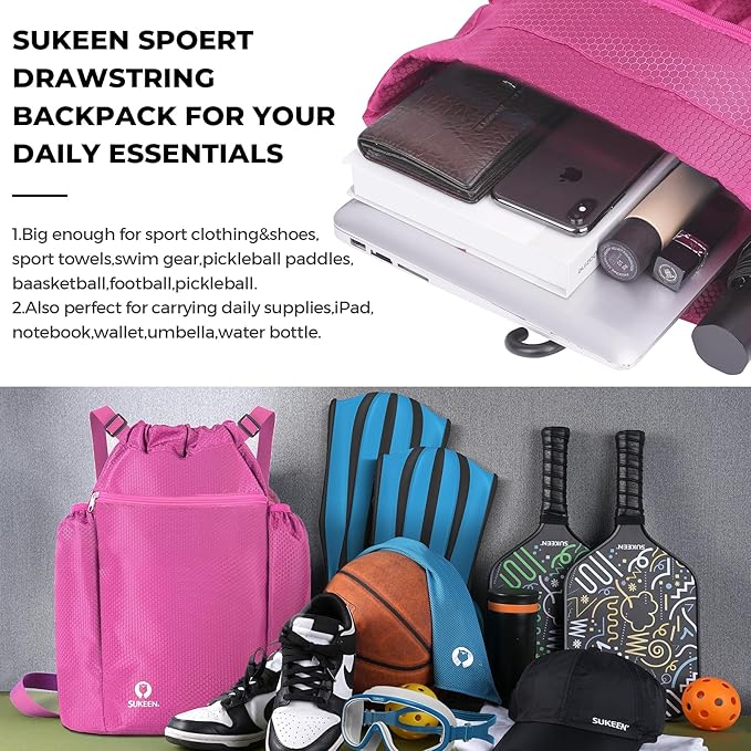 Sukeen Drawstring Backpack Swim Bag Lightweight String Backpack for Beach Pickleball Swimming Pool Gym Workout Gear Sport