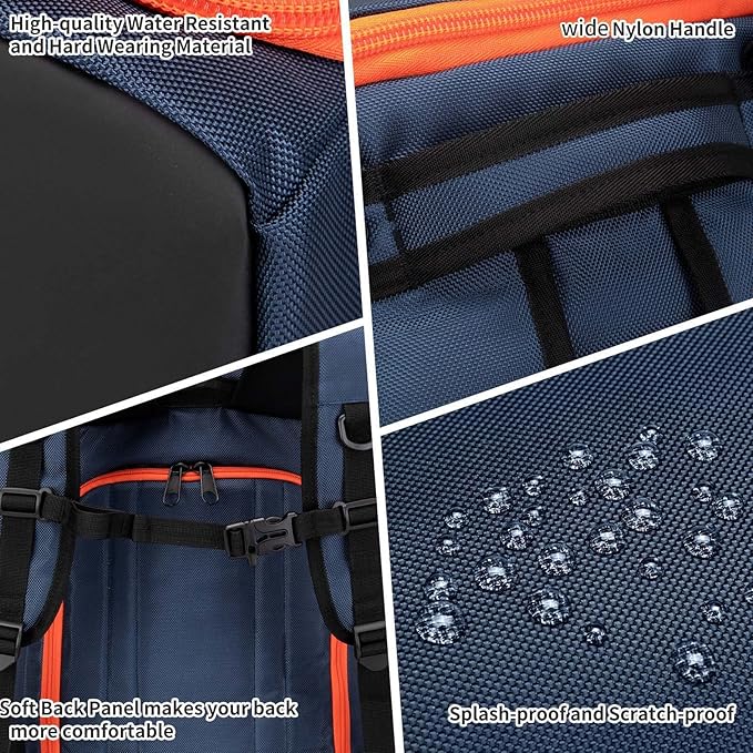 Ski Boot Bag Backpack, 50L Large Capacity Water-Resistant Padded Ski Travel Bag & Snowboard Boot Bag for Ski Boots, Helmet, Goggles, Clothes, Gloves, Snowboard Gear (Dark Blue)