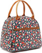 FlowFly Insulated Lunch Bag for Women, Men, and Kids, Large and Reusable, Handle, Freezable Work and School Travel Tote and Meal Prep Organizer, Waterproof Polyester,Floral