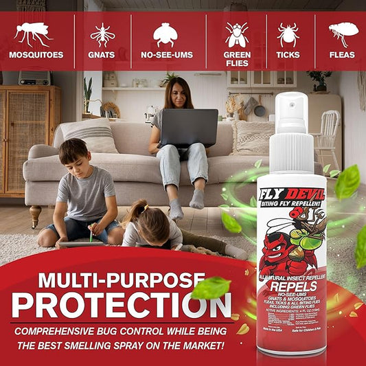 All Natural Biting Fly Spray Insect Repellent for Mosquitoes, Gnats, No-See-Ums, Green Flies, Fleas, Ticks and All Biting Flies - No Deet Formula - Made in USA