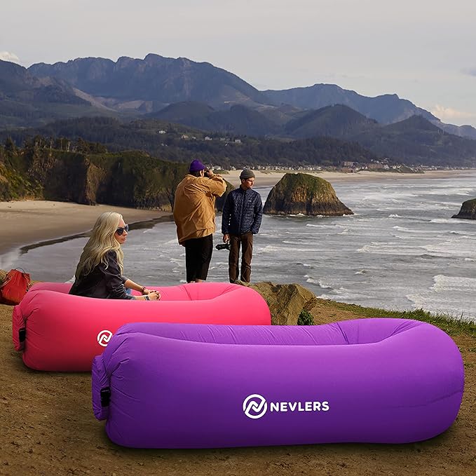 Nevlers 2 Pack Inflatable Loungers Air Sofa Couch | Perfect for Beach Chair Camping Chairs or Portable Hammock |Travel Bag Pouch, Pegs & 3 Pockets| Movie Seating & Camping Accessories Blow Up Lounger