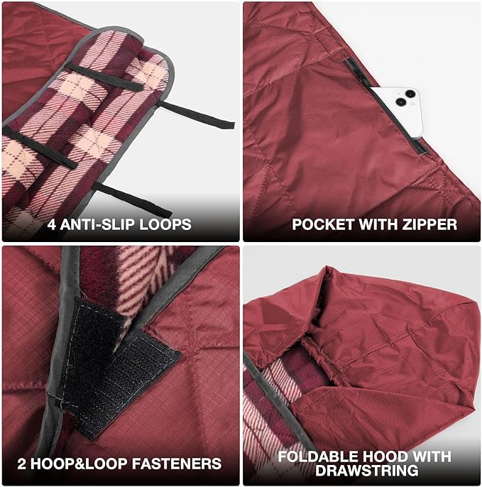 DUKUSEEK Large Waterproof Camping Blanket, Cold Weather Warm Fleece Blankets Windproof Triple Layers for Stadium,Camping, Concerts, Car, Dog
