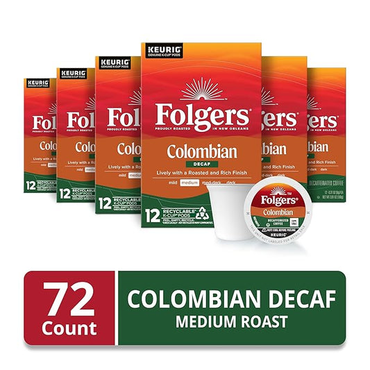 Folgers Colombian Decaf Medium Roast Coffee, 72 Keurig K-Cup Pods