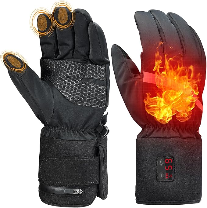 ZAPAL Heated Gloves for Men Women Rechargeable, Winter Ski Gloves, Waterproof Touchscreen Heated Thin Gloves for Climbing Hiking Cycling Camping (Size:M)