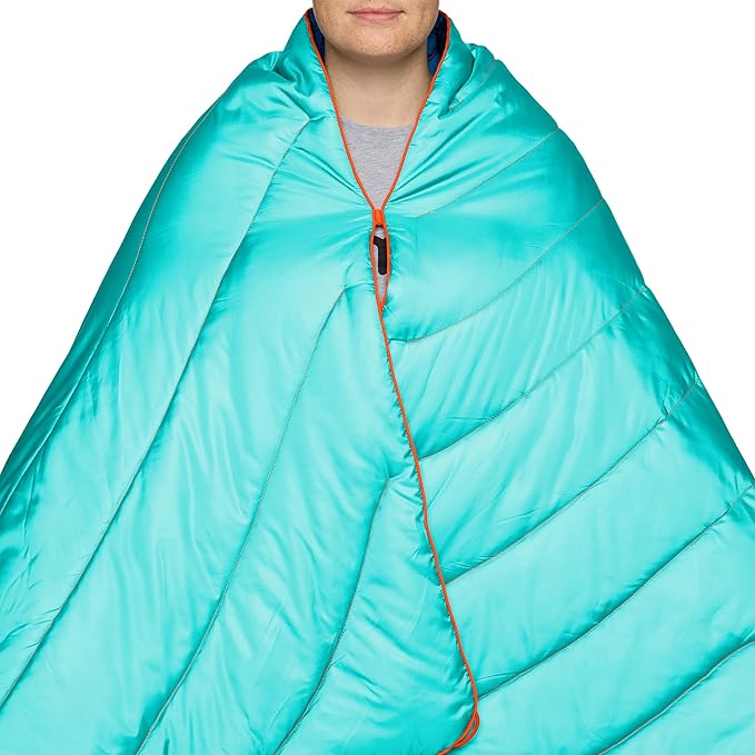 Rumpl Original Puffy Blanket - Warm Puffy Camping Blanket, 100% Recycled Polyester Insulation, Lightweight, Packable, Water-Resistant, Outdoor Puffer Blanket, 52"x75", V2, Seafoam