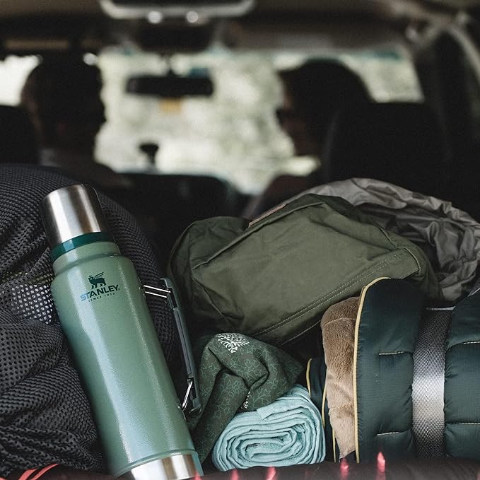 Stanley Classic Legendary Vacuum Bottle 1.5 qt | Wide Mouth with Leakproof Cup Lid | Keep Drinks Hot or Cold | Packable for Travel | Insulated Stainless Steel Thermos | BPA-Free | Hammertone Green