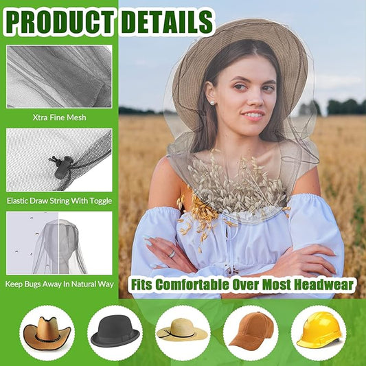 Tudomro 8 Pcs Mosquito Head Face Fly Netting Hood Mosquito Net Hat 18 x 18 Inch Bug Net for Head with Carry Bags(Gray)