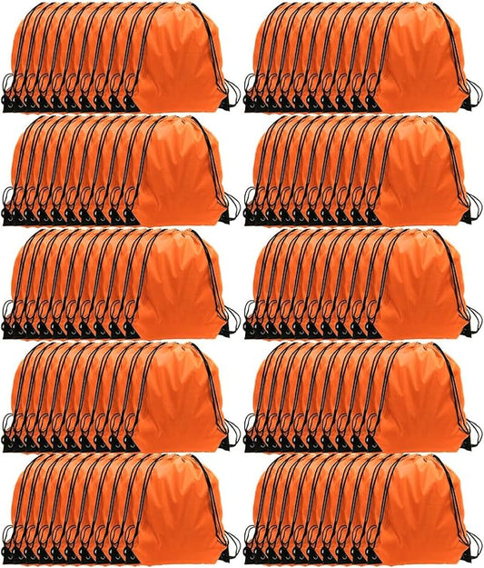 GoodtoU Drawstring Backpacks, 100 Pieces Back Bag Bulk Cinch Sack Drawstring Gym Bag for Sport, Traveling, Team (Orange)