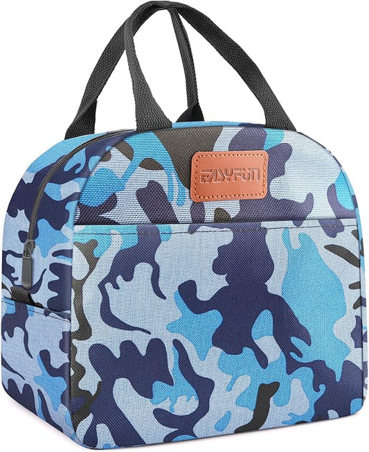 Lunch Bag for Women & Men Adult Insulated Lunch Box, Small Leakproof Cooler Food Lunch Containers Reusable High Capacity Lunch Tote Bags for Work, Travel, Outdoor (Blue Camo)