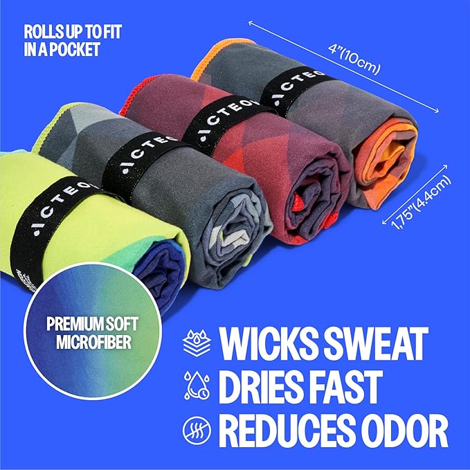 Acteon Quick Dry Microfiber Gym Towel, 4 Pack Odor-Free, Super Absorbent Workout Towels, Body Sweat