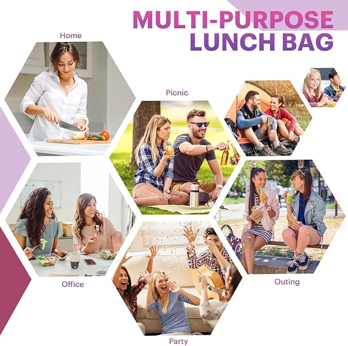Lunch Bag for Women & Men Adult Insulated Lunch Box, Small Leakproof Cooler Food Lunch Containers Reusable High Capacity Lunch Tote Bags for Work, Travel, Outdoor (Purple Camo)