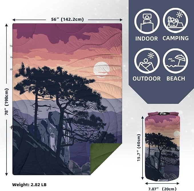 Outdoor Puffy Camping Blanket, Lightweight Windproof Warm Stadium Blanket, Packable Travel Camping Quilt for Cold Weather，Hiking, Backpacking,Sleeping, Hammock, Adventure 78"x 56"