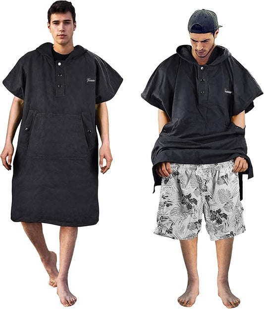Tirrinia Hooded Surf Poncho Changing Towel Summer Swim Robe with Pocket, Quick Dry Towel Hoodie for Surfing Swimming Diving Men Women