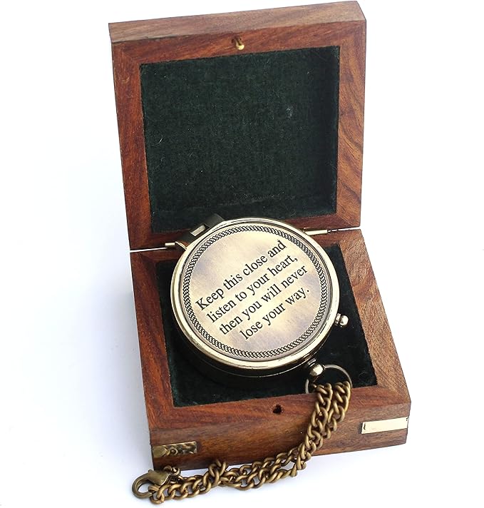 OCEAN REPLICAS Brass Antique Finish Engraved Quote Compass