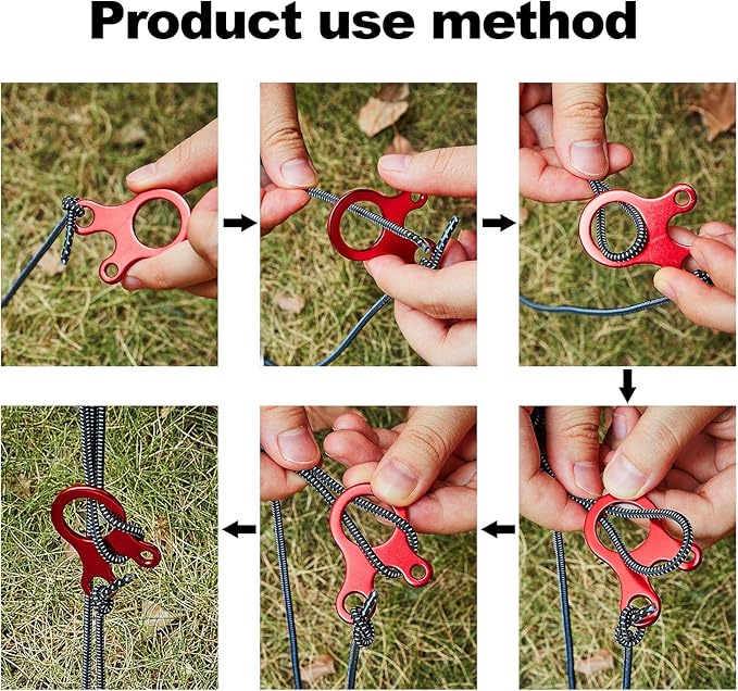 SATINIOR 20 Pieces Aluminum Alloy Guyline Cord Adjuster Tent Tensioners Rope Adjuster Tent Rope Adjusters for Outdoor Camping Hiking, Red (Snail Style)
