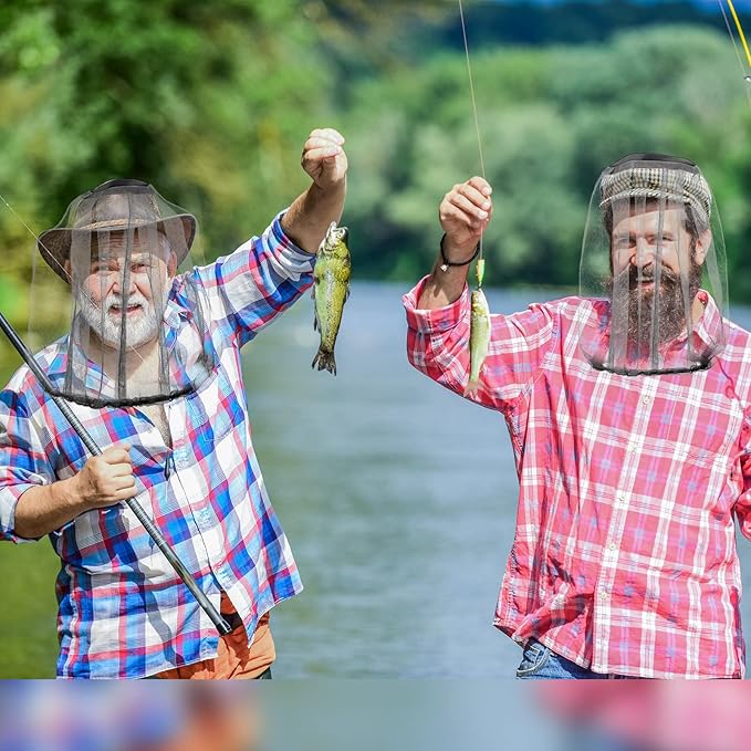 Funtery 12 Pcs Mosquito Head Mesh Face Fly Netting Hood Protecting Sun Fishing Hat with Net for Men Women