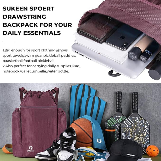 Sukeen Drawstring Backpack Swim Bag Lightweight String Backpack for Beach Pickleball Swimming Pool Gym Workout Gear Sport