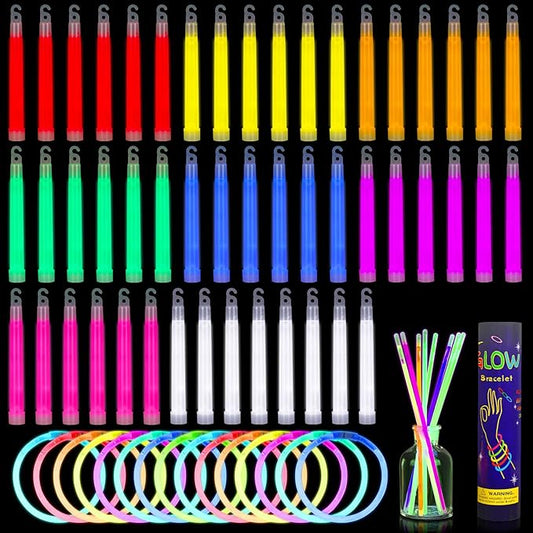 Lenwen 150 Pcs Ultra Bright Glow Sticks in Bulk Glow Sticks 6 Inch Emergency Bright Glow Sticks 8 Inch Glow Necklaces and Bracelets with Connectors for Camping Hiking Parties Survival Kit