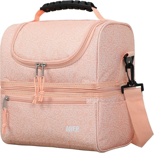 MIER Adult Lunch Box Insulated Lunch Bag Large Cooler Tote Bag for Men Women to Work Travel Daytrip, Double Deck Cooler (Pink Floral, Large)