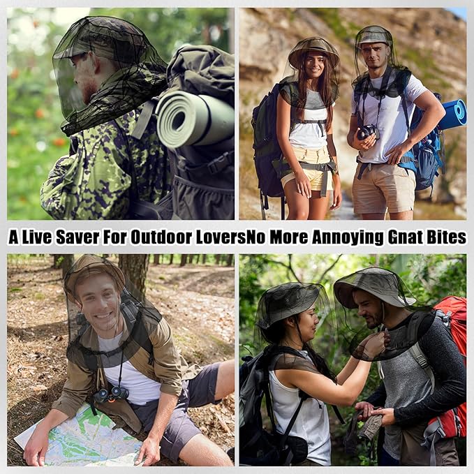 Tudomro 8 Pcs Mosquito Head Face Fly Netting Hood Mosquito Net Hat 18 x 18 Inch Bug Net for Head with Carry Bags(Mixed Color)