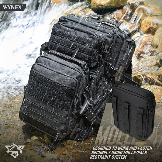 WYNEX Tactical Molle Admin Pouch, Utility EDC Pouch Organizer Modular Tool Pouch of Double Layer Design Medical EMT Attachment Bag Large Capacity with Elastic Webbing Insert Panel