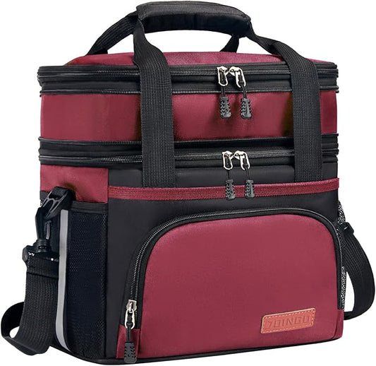 Lunch Box For Men/Women,Large Double-layer Insulated Expandable Reusable Leakproof Cooler Bags For Adults,Lunch Bag With Adjustable Shoulder Strap For Office Travel Picnic(Red)
