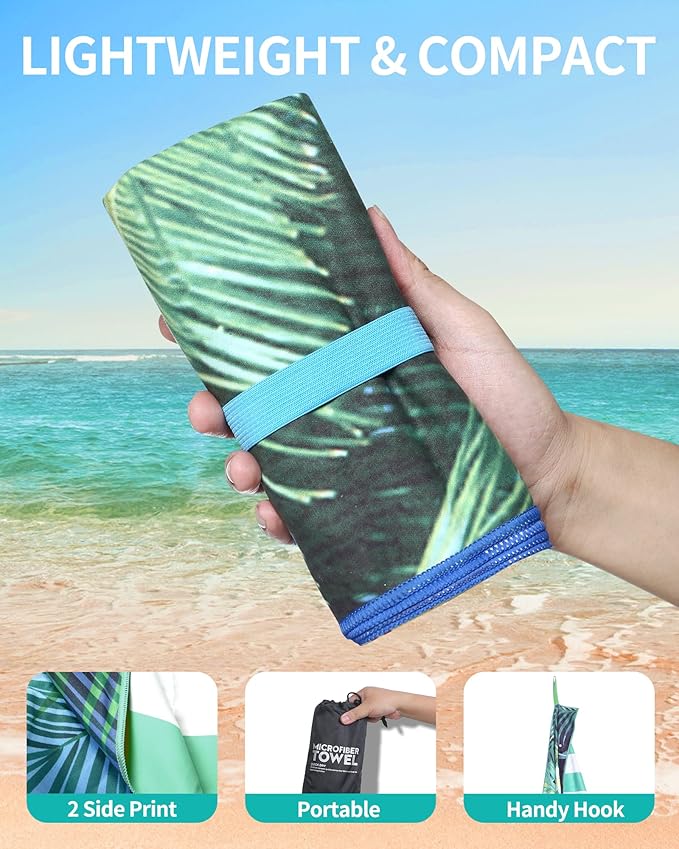 Microfiber Beach Towels for Adults - Large Travel Towel Fast Drying Lightweight 62x32 Inch, Sand Free Towel with Pouch, Buttons, Elastic Band for Fitness, Yoga, Sauna, Camping, Swim (Flamingo)