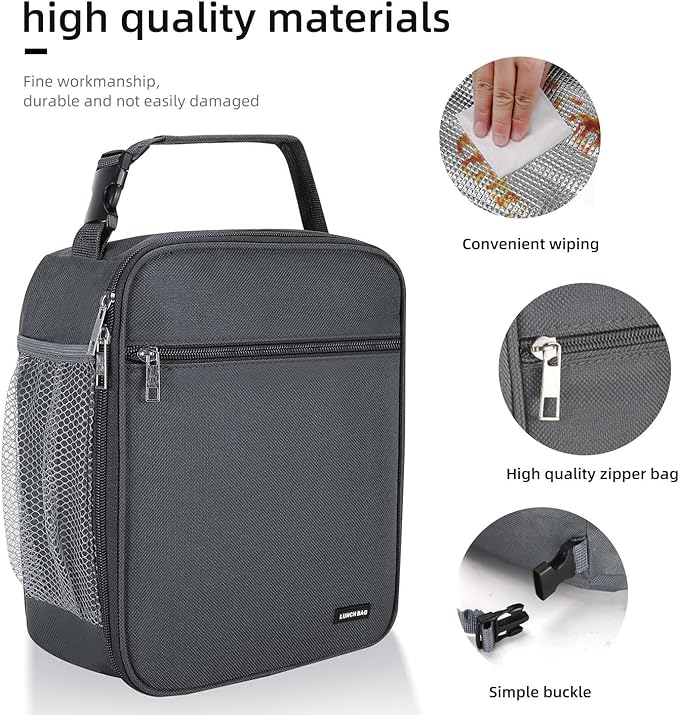 Lunch box Lunch bag for men women Insulated Lunchbox Lunch bags for Work Picnic Travel (Grey)