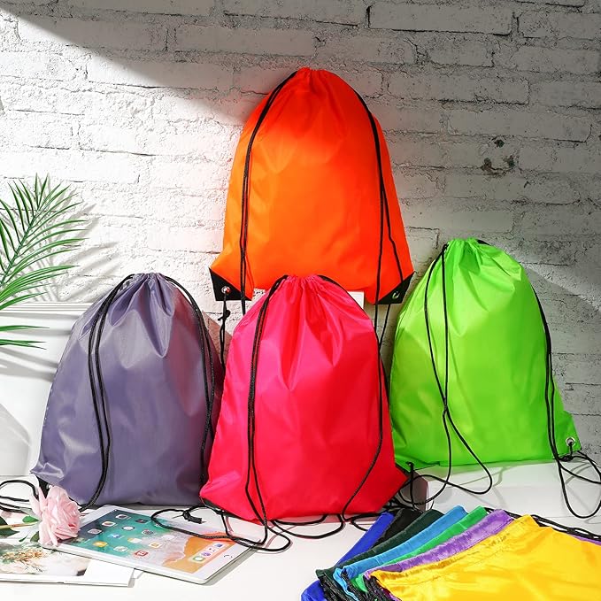 Shappy 100 Pcs Drawstring Backpack Bulk Sports Gym Cinch Bag Polyester String Bag for Men Women Children(25 Colors)
