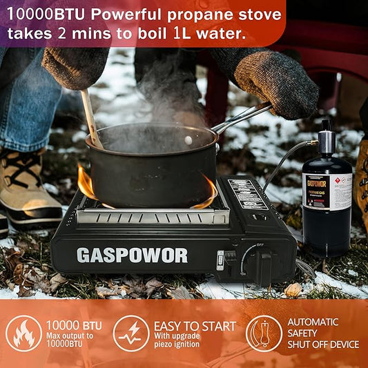 Dual Fuel Camp Stove with Windblocker, Propane or Butane Stove10000 BTU With Propane Adapter Hose and Carrying Case Propane Stove for Camping,Gas Portable Stove for Huting, Hiking（Fuel not included）
