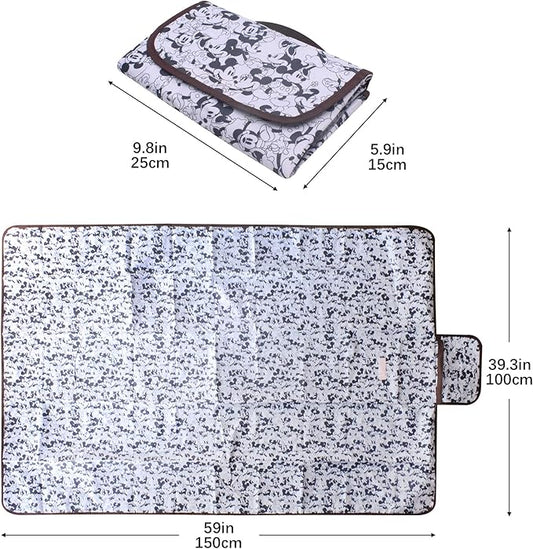 FINEX Mickey Mouse and Minnie Mouse Picnic Blanket Mat for Camping Hiking Outdoor Concert Travel Large Foldable Portable Reusable Black & White