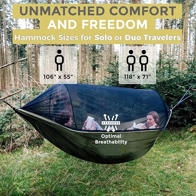 Miztli Camping Hammock -Portable Hammock w/Spacious Net & Tree Straps w/Adjutable Loops,Double and Single Hammock for Outdoor, Hiking, and Travel