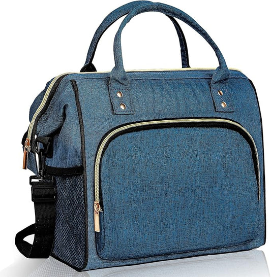 IDEATECH Large Insulated Lunch Bag for Men, Blue, Reusable Cooler Bag with Pockets, Leakproof and Insulation