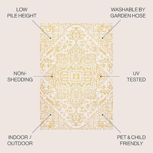 JONATHAN Y SMB105H-9 Estrella Bohemian Medallion Textured Weave Indoor Outdoor Area-Rug, Coastal Traditional Easy-Cleaning,Bedroom,Kitchen,Backyard,Patio,Non Shedding, 9 X 12, Cream/Yellow