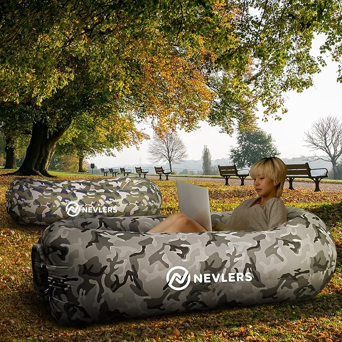 Nevlers 2 Pack Inflatable Loungers Air Sofa Couch | Perfect for Beach Chair Camping Chairs or Portable Hammock |Travel Bag Pouch, Pegs & 3 Pockets| Movie Seating & Camping Accessories Blow Up Lounger
