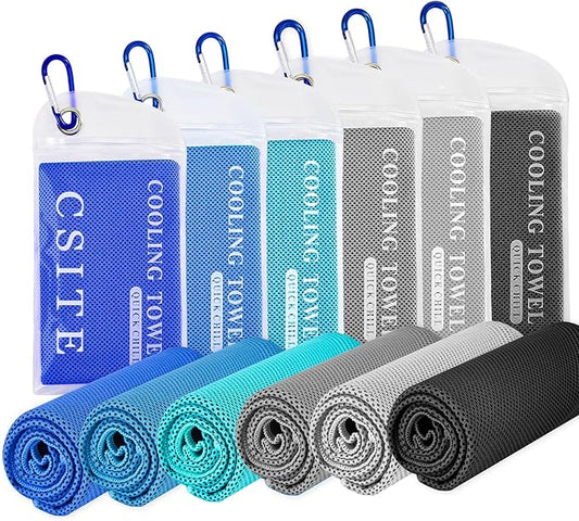 6 Pack Cooling Towels (47"x12") for Neck and Face, Ice Towel for Hot Weather, Soft Breathable Chilly Gym Towels, Microfiber Towel for Work Out, Yoga, Running, Camping & More Activities