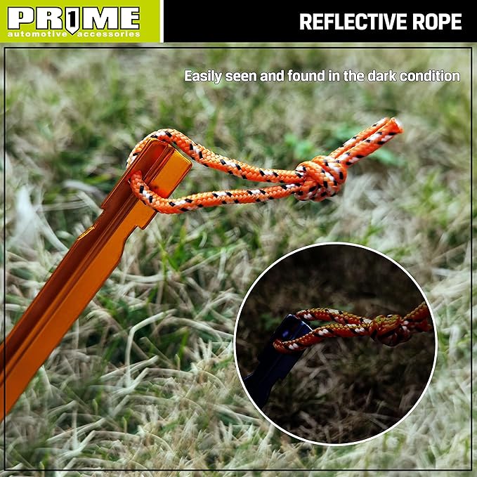PR1ME Aluminum Tent Stakes, 12 Pack Lightweight Stakes Pegs Heavy Duty Camping Spikes, Ultralight Tent Nail with Reflective Rope, Carry Bag, Tent Accessories for Camping Rain Tarps Hiking Backpacking