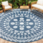 Capslpad 8Ft Round Outdoor Rug for Patios Clearance Reversible Mat Plastic Straw Patio Rugs Lightweight RV Camping Mat Circle Outside Area Rug Carpet for Balcony Deck Trailer Picnic,Blue
