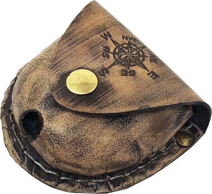 Brass Compass Nautical Pocket Backpacking Compass Leather Case Vintage Camping Hiking Direction Marine Graduation Confirmation Day Engravable for Men Quality Travel Accessory