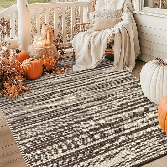 GENIMO Outdoor Rug for Patio Clearance, 6'x9' Waterproof Camping Mat, Reversible Plastic Straw Rugs for RV, Camper, Balcony, Backyard, Picnic, Deck (Coffee Beige)