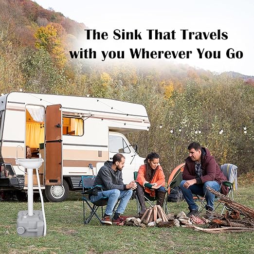 Portable Sink Outdoor Camping Sink Battery Operated Electric Hand Washing Station | 5 Gallon Tank with Towel Holder & Soap Dispenser