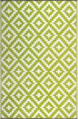 FH Home Outdoor Rug - Waterproof, Fade Resistant, Reversible - Premium Recycled Plastic - Geometric - Patio, Porch, Deck, Balcony - Aztec - Green & White Crease Free - 5 x 8 ft