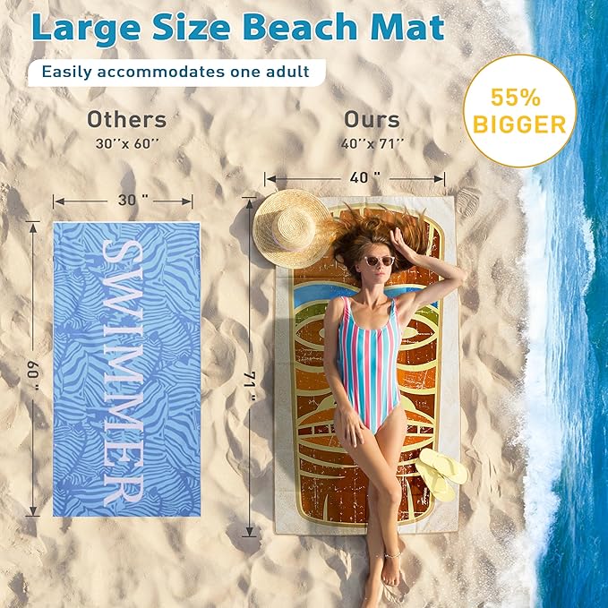 Solaris Microfiber Tiki Totem Beach Mat, 40”x71” Personalized Beach Mat for Adult Women, Sand-Resistant, Quick-Dry Lightweight Compact Pool Mat, Ideal Hawaii Tiki Travel Beach Gifts