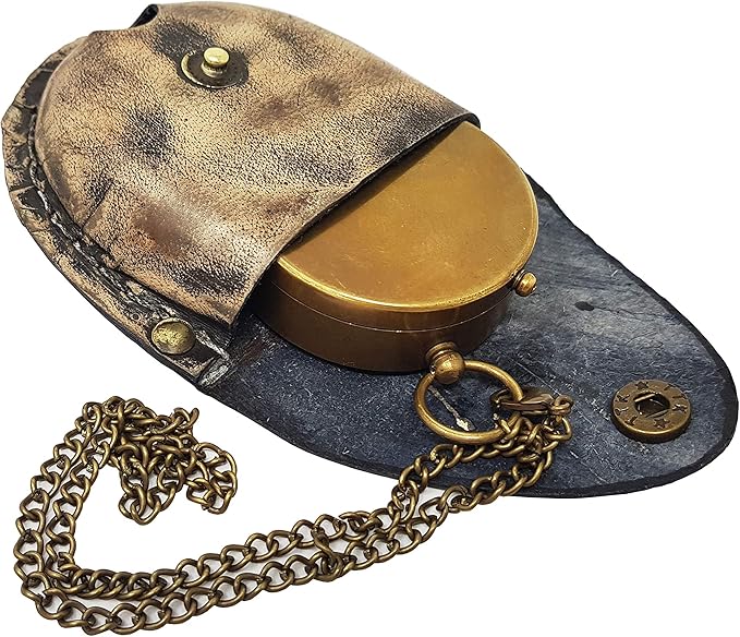 Brass Compass Nautical Pocket Backpacking Compass Leather Case Vintage Camping Hiking Direction Marine Graduation Confirmation Day Engravable for Men Quality Travel Accessory
