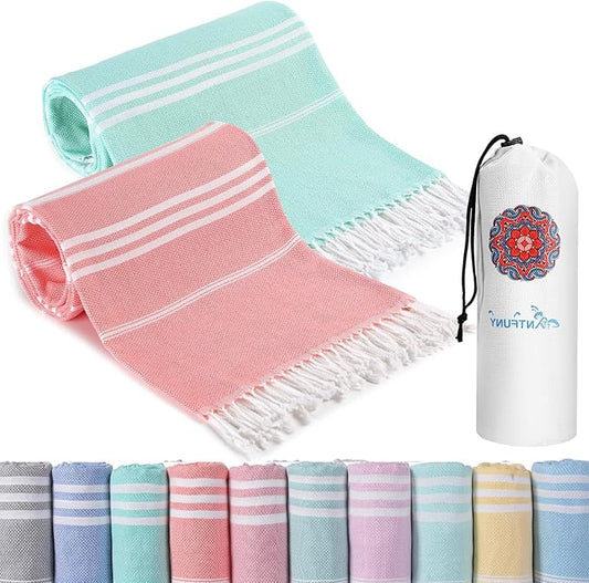 2 Packs Turkish Beach Towels Vacation Essentials Quick Dry Sand Free Oversized Bath Pool Swim Towel Extra Large XL Big Blanket Adult Travel Cruise Accessories Must Haves Clearance Stuff