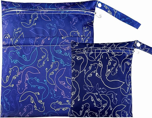 Wet Dry Bag with Two Zippered Pockets, Waterproof Reusable 2pcs Axolotl Wet Bags for Swimsuits, Beach, Swimming Pool,Dirty Yoga Clothes,Travel,Makeup Bag, Fitness, Storage Bag With Handle