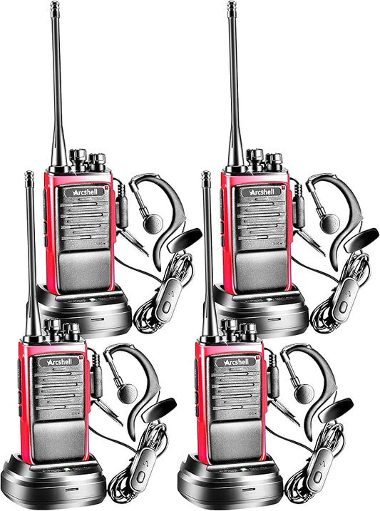Rechargeable Long Range Two-way Radios with Earpiece 4 Pack Arcshell AR-6 Walkie Talkies Li-ion Battery and Charger included